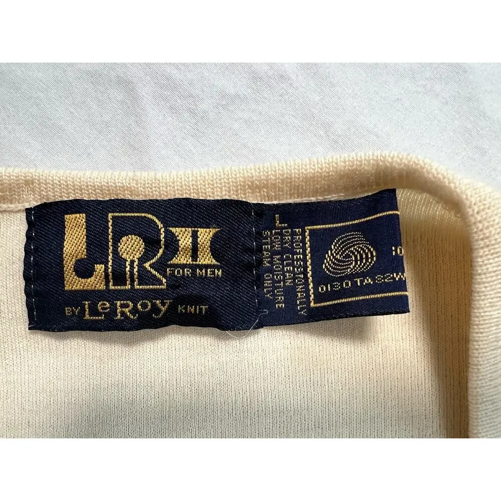Vintage LeRoy II Men's Sweater Tan Beige LARGE 100% Wool Grandpa